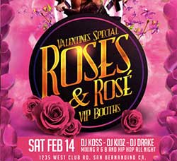 情人节聚会传单模板：Pink Roses Valentines Flyer Template
